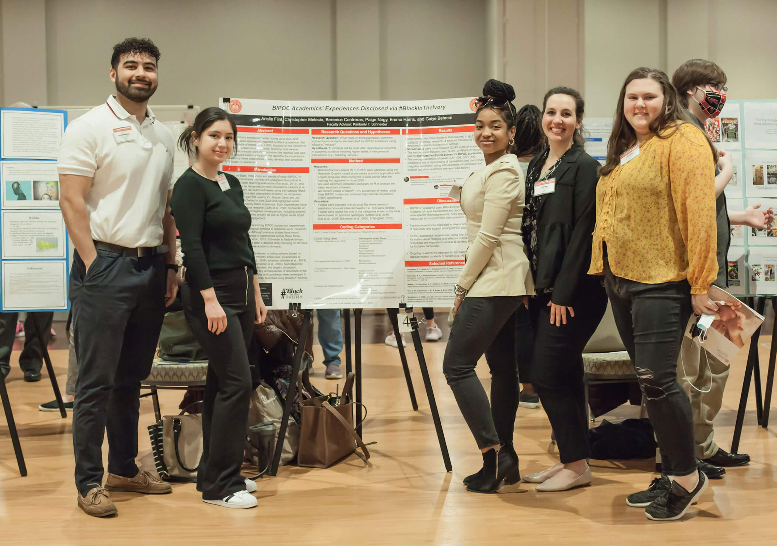 Five students displaying their research poster.